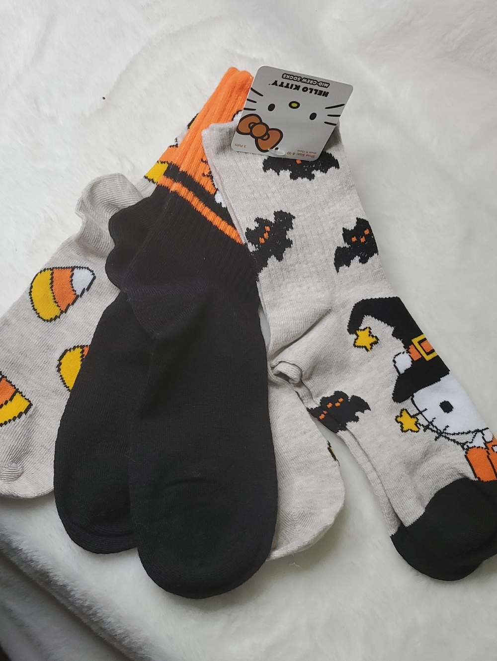 Hello Kitty Men’s Halloween Crew Socks - Black, Gray & Orange